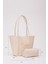 Krem SHK80 Önü Cepli Çıtçıtlı Makyaj Çantalı Suni Deri Büyük Boy Kol ve Omuz Çantası U:26 E:40 G:8 cm 4