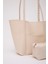 Krem SHK80 Önü Cepli Çıtçıtlı Makyaj Çantalı Suni Deri Büyük Boy Kol ve Omuz Çantası U:26 E:40 G:8 cm 7