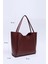 Bordo Shk76 Çıtçıtlı Fitil Askılı Deri Makyaj Çantalı Büyük Boy Kadın El Ve Omuz Çantası U:29 E:30 G:9 Cm 2