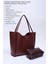 Bordo Shk76 Çıtçıtlı Fitil Askılı Deri Makyaj Çantalı Büyük Boy Kadın El Ve Omuz Çantası U:29 E:30 G:9 Cm 3