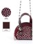 Bordo SHK220 Süet Kumaş, Tek Bölmeli, Zincir Askılı,fermuarlı, Taşlı, Mini El ve Omuz Çantası 5