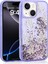 iPhone 15 Uyumlu Kılıf Sıvılı Simli Kelebek Baskılı Şeffaf Arka Yüzey Cppl Glis Silikon Kapak-Mor 1