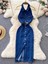 Kadın Mavi Renk Önü Düğmeli Rahat Kesim Denim Elbise Kot Elbise Denim Dress 2