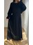 Siyah Oversize Gofre Uzun Elbise 2