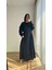 Siyah Oversize Gofre Uzun Elbise 3