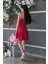 Kırmızı Ip Askılı Bel Kemer Bağlamalı Mini Boy Abiye 0802004.08 5