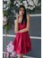 Kırmızı Ip Askılı Bel Kemer Bağlamalı Mini Boy Abiye 0802004.08 7