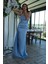 Bebe Mavi Straplez Drape Detaylı Yırtmaçlı Saten Kumaş Abiye Elbise 1607209.449 1