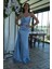 Bebe Mavi Straplez Drape Detaylı Yırtmaçlı Saten Kumaş Abiye Elbise 1607209.449 3