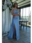 Bebe Mavi Straplez Drape Detaylı Yırtmaçlı Saten Kumaş Abiye Elbise 1607209.449 4