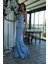 Bebe Mavi Straplez Drape Detaylı Yırtmaçlı Saten Kumaş Abiye Elbise 1607209.449 6