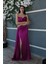 Violet Straplez Drape Detaylı Yırtmaçlı Saten Kumaş Abiye Elbise 1607209.273 2