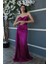 Violet Straplez Drape Detaylı Yırtmaçlı Saten Kumaş Abiye Elbise 1607209.273 3