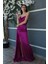 Violet Straplez Drape Detaylı Yırtmaçlı Saten Kumaş Abiye Elbise 1607209.273 4