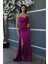 Violet Straplez Drape Detaylı Yırtmaçlı Saten Kumaş Abiye Elbise 1607209.273 5