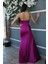 Violet Straplez Drape Detaylı Yırtmaçlı Saten Kumaş Abiye Elbise 1607209.273 6