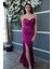Violet Straplez Drape Detaylı Yırtmaçlı Saten Kumaş Abiye Elbise 1607209.273 7