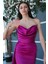 Violet Straplez Drape Detaylı Yırtmaçlı Saten Kumaş Abiye Elbise 1607209.273 8