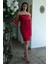 Kırmızı Drapeli Düğme Detaylı Mini Boy Abiye 9705537.08 1