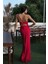 Kırmızı Askılı Yırtmaç Detaylı Drapeli Abiye 9705289.08 7