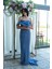 Indigo Drape Yaka Detaylı Payet Işlemeli Uzun Kuşaklı Abiye 9705470.98 2