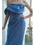 Indigo Drape Yaka Detaylı Payet Işlemeli Uzun Kuşaklı Abiye 9705470.98 7
