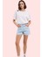 Kadın Kareli Denim Şort Yüksek Bel City Short Kalıp Pamuk Günlük Kullanım Kaliteli Malzeme 2