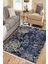 Lacivert Vintage Halı Kaymaz Tabanlı Kilim Makinede Yıkanabilir Dot Tabanlı Salon Halısı 5193B 3