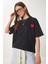 Kalp Nakışlı Örme T-Shirt LZV0018 Siyah 2