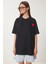 Kalp Nakışlı Örme T-Shirt LZV0018 Siyah 4