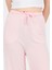 Pembe Beli Lastikli Çizgili Geniş Paça Dokuma Pantolon 4098 4