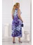 Kadın Mavi Mor Kırçiçeği Desen Kolsuz Kruvaze Yaka Büyük Beden Maxi Elbise 2