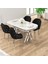 Zae Serisi 90X168 Lak Panel Beyaz Mermer Desen Krom Ayak Masa Takımı 4 Siyah Sandalye 1