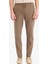 %100 Pamuk Keten Görünümlü Pantolon Beli Lastikli Slim Fit Dar Kesim Cepli Düz Paça D2671AX25SM 4