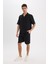 %100 Pamuk Relax Fit Müslin Cepli Basic Düz Bermuda Şort C7589AX25SM 4