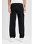 %100 Pamuk Wide Leg Fit Geniş Kalıp Normal Bel Geniş Paça Kargo Cepli Siyah Jean Pantolon B4638AX24AU 4