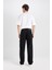 %100 Pamuk Wide Leg Fit Geniş Kalıp Normal Bel Geniş Paça Kargo Cepli Siyah Jean Pantolon B4638AX24AU 7