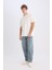 %100 Pamuk Baggy Fit Geniş Kalıp Normal Bel Geniş Paça Jean Yıkamalı Pantolon B3926AX25SP 3