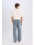 %100 Pamuk Baggy Fit Geniş Kalıp Normal Bel Geniş Paça Jean Yıkamalı Pantolon B3926AX25SP 8