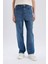 %100 Pamuk Baggy Fit Geniş Kalıp Normal Bel Geniş Paça Soluk Efektli Jean Pantolon D7318AX25SP 5