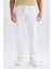 %100 Pamuk Relax Fit Rahat Kesim Düz Paça Keten Görünümlü Yazlık Beyaz Kumaş Pantolon D4251AX25SM 5