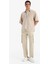 %100 Pamuk Wide Leg Bol Rahat Kesim Kargo Cepli Keten Görünümlü Yazlık Pantolon B9407AX25SP 3