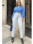 Kadın Açık Mavi Yüksek Bel, Rahat Kesim, Bol Paça Kot Pantolon - Jeans 5