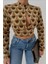 Kadın Yeşil Desenli Dokuma Crop Bluz 3