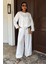 Kadın Beyaz Keten Oversize Uzun Ikili Takım 1