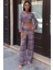 Kadın Lila Desenli Polyester Uzun Kolsuz Takım 1