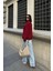 Kadın Bordo Pamuklu Taşlı Oversize Sweatshirt 1