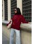 Kadın Bordo Pamuklu Taşlı Oversize Sweatshirt 3