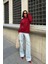 Kadın Bordo Pamuklu Taşlı Oversize Sweatshirt 4