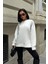 Kadın Kırık Beyaz Oversize Dokuma Uzun Kollu Sweatshirt 2